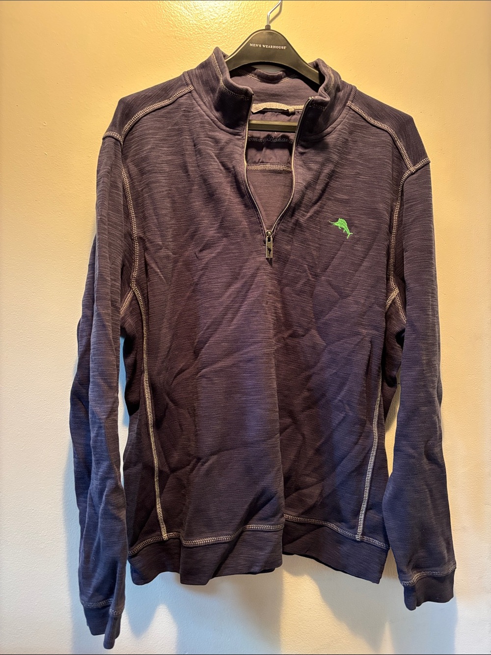 Tommy Bahama Navy Quarter-Zip Pullover with Green Logo